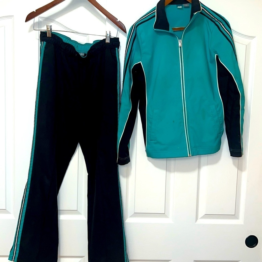 Y2K Vintage SB Active Windbreaker Teal Black Track - Top Med / Pants Small